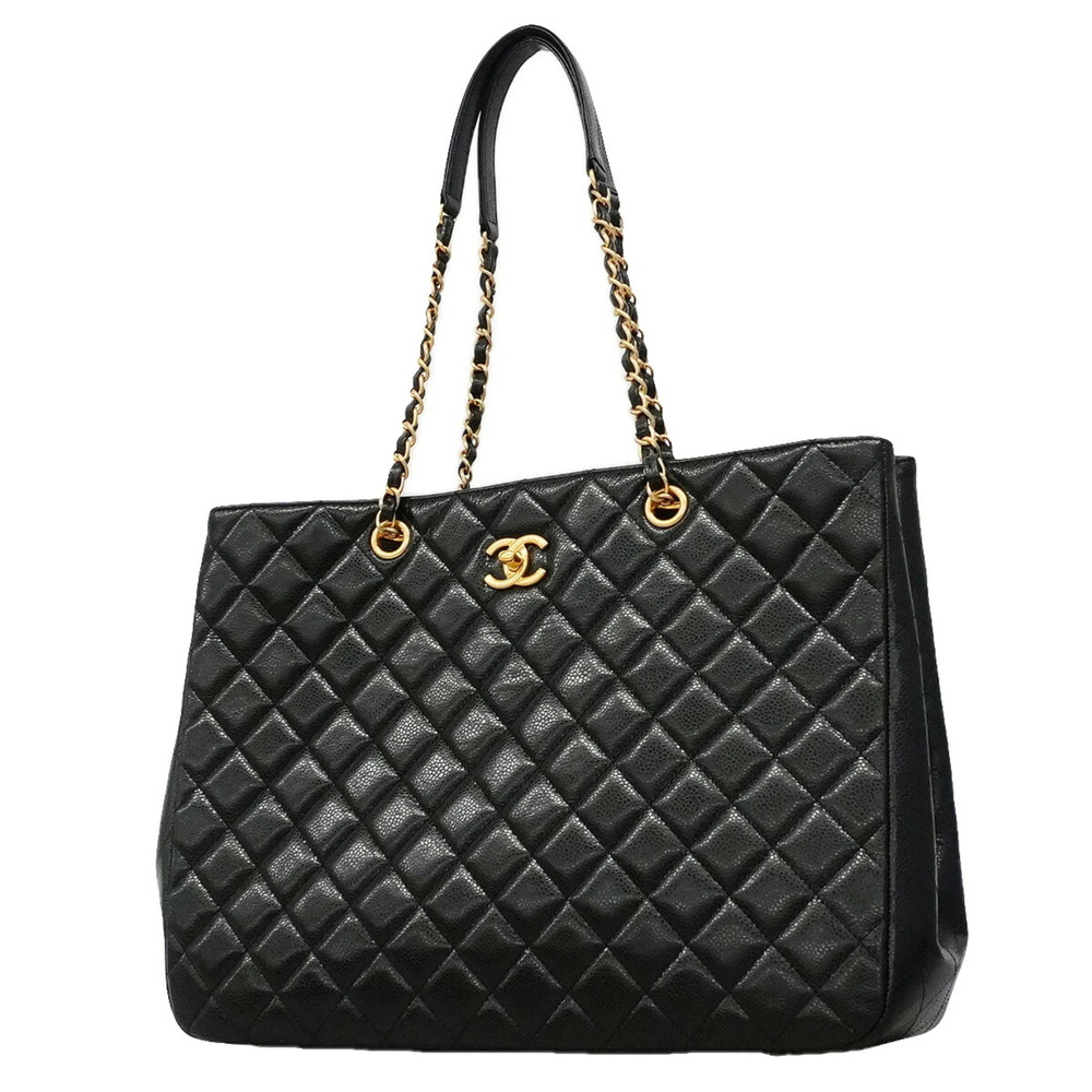 Chanel Tote Bag/Chain Tote, Matelassé, Caviar Leather, Black, Women's, P3522338